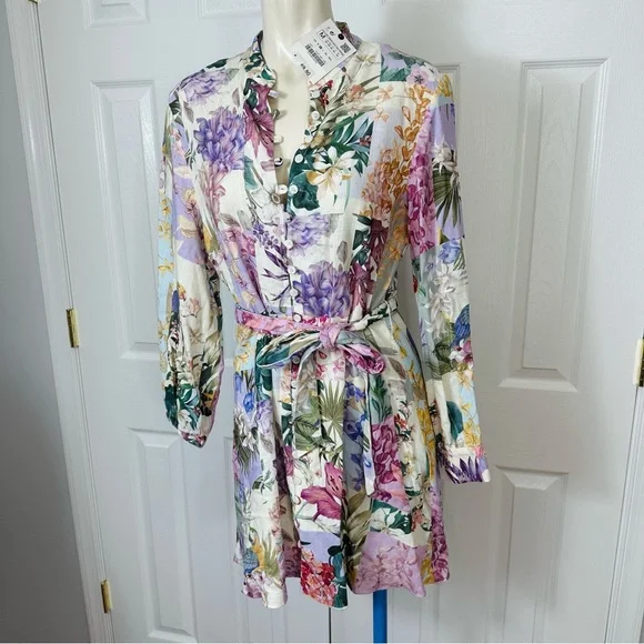 ZARA mini dress BELTED FLORAL button up dress or tunic top simply CHIC BOHO M - Picture 5 of 15